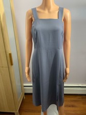 LOFT Square-Neck Sleeveless Midi Dress in Dusty Blue-Gray