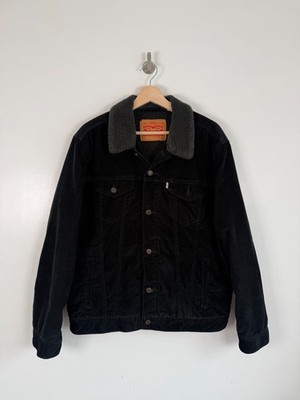 Levis Herren Jacke Größe Large schwarz Cord Cord Trucker Sherpa Borg gefüttert Mantel