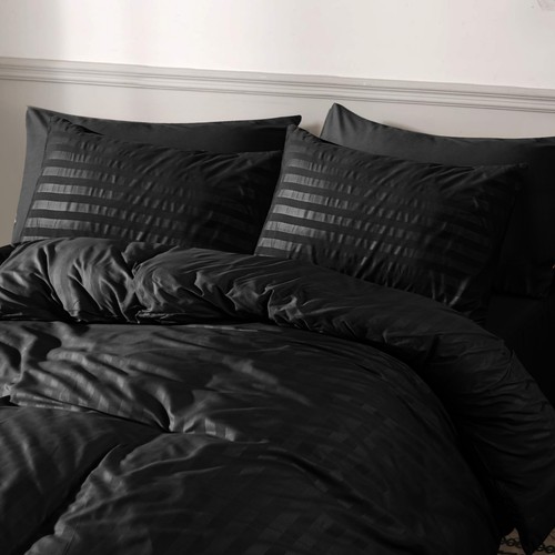 Luxury Duvet Cover Satin Stripe Quilt Covers Bedding Set Single Double King Size - Picture 27 of 76
