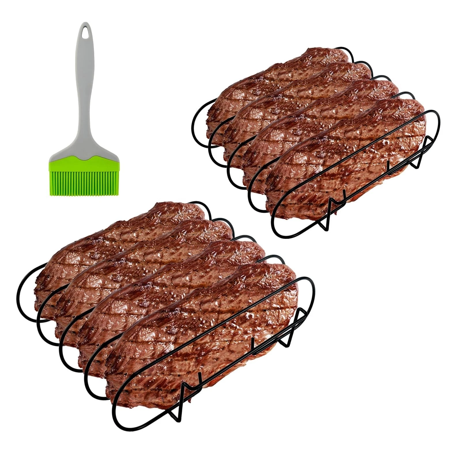 2 Rib Racks for Smoking with Large Silicone Basting Pastry Brushes for Cookin...