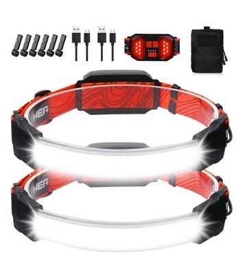  LED Headlamp Flashlight, 1000LM 230°Wide-Beam USB Rechargeable 2 pack Orange