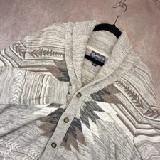 American Rag Shawl Collar Cardigan Men XXL Aztec Southwest Knit Cotton Beige