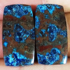 Natürlich Azurit Paar Kissen Cabochon Edelstein für Ohrringe 36.10 CT 12x25x4 MM