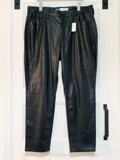 Old Navy OG High Rise Straight Faux Leather Pants Black Soft Lined Womens 16