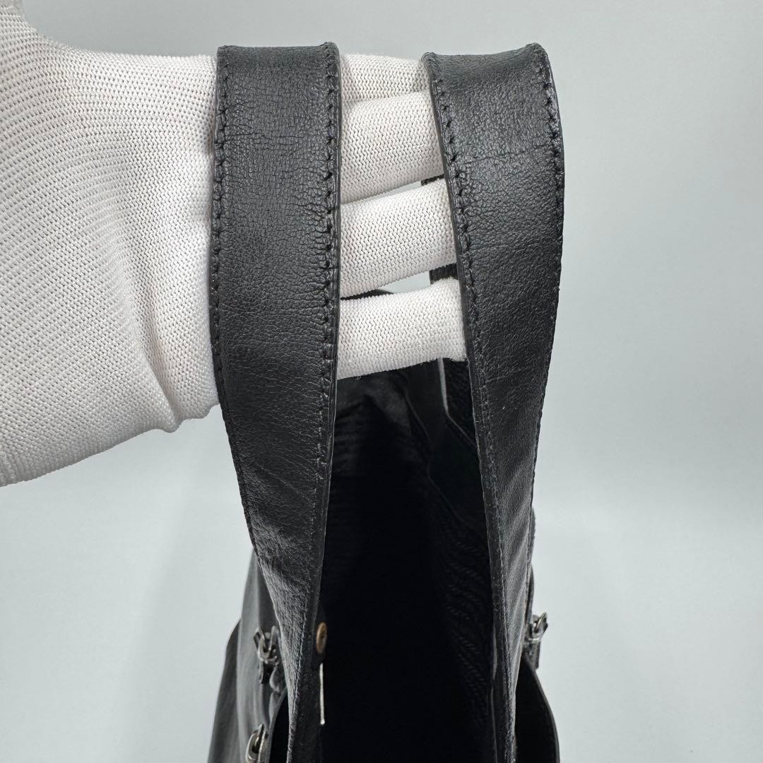 PRADA Men's Tote Bag Handbag Leather Black Noir Used Authentic thumbnail 12