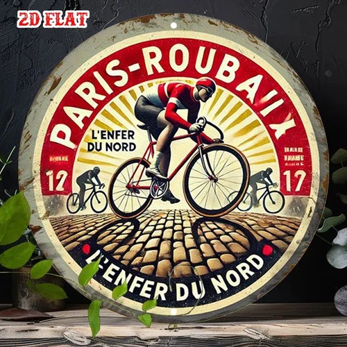 Tin Metal Signs Home Décor 8x8 Paris-Roubaix cycling vintage Round Aluminum Retr