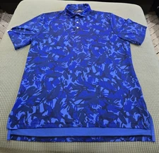 RLX Ralph Lauren Polo Shirt Mens Large Blue Floral Golf Stretch Wicking