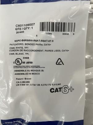 Lot of 5 Belden Patch Cord Bonded Pairs, CAT6+, CMR, White, C60110 Choose Length