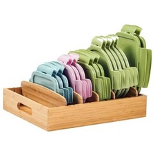 Large Bamboo Food Container Lid Organizer for Kitchen L 13.2" x 10.4" 