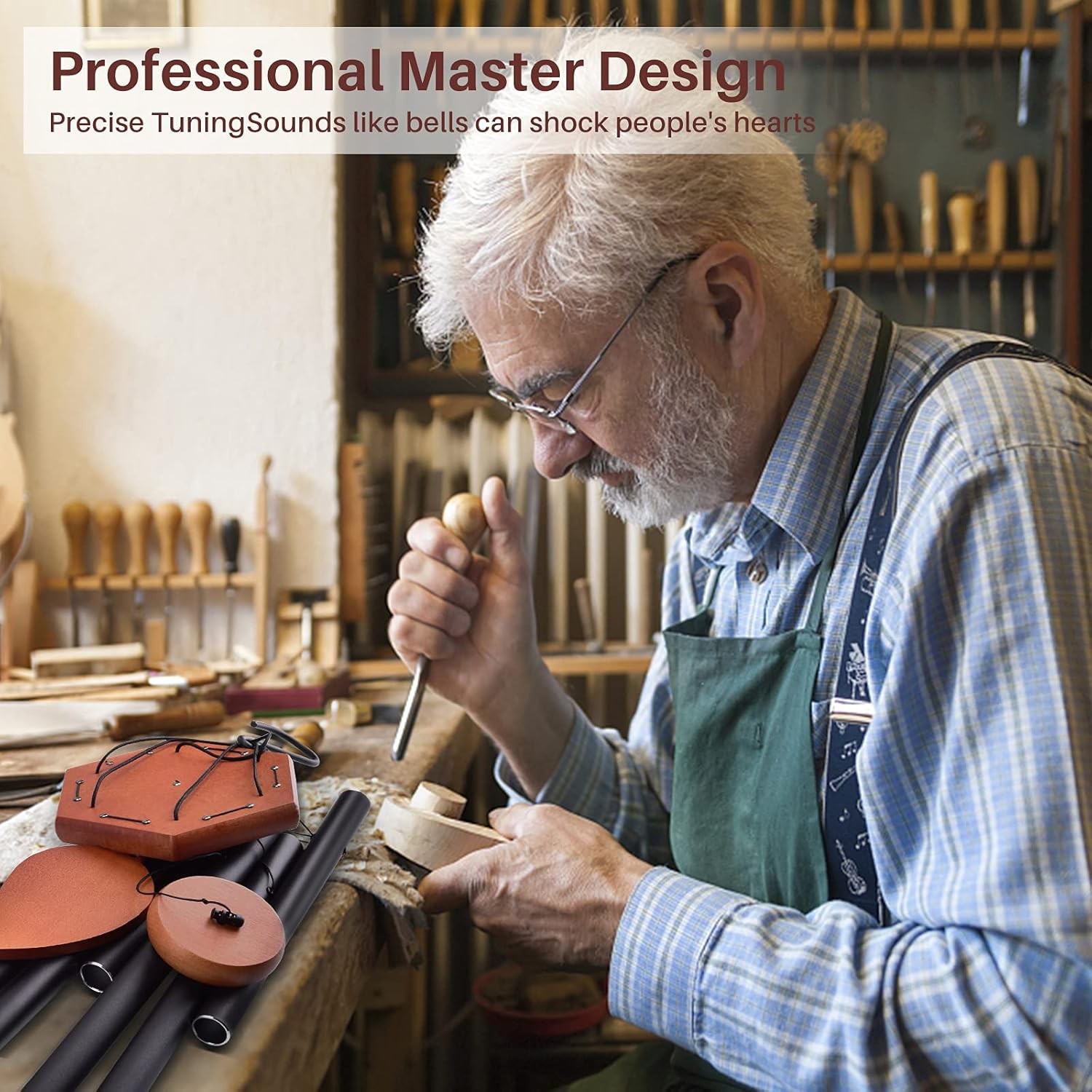 38" Deep Tone Memorial Wind Chimes, 6 Thick Tubes & Hook, Outdoor Decor