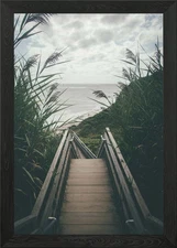 Wooden stairs leading to the beach Framed Wall Art Poster Canvas Print Picture