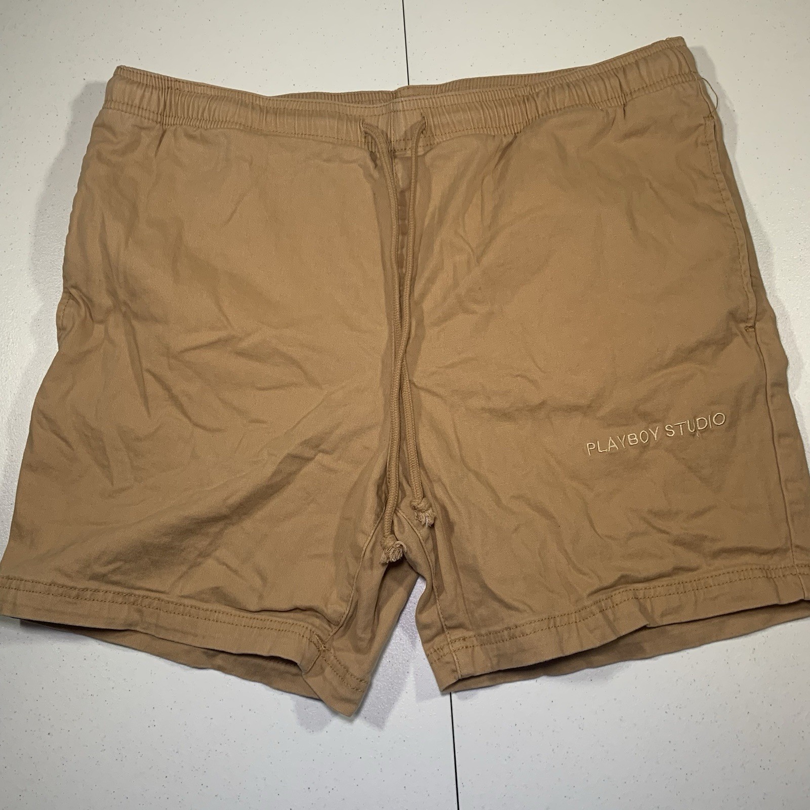 Playboy Studio PacSun Mens Tan Drawstring Shorts Casual Lounge Size Large