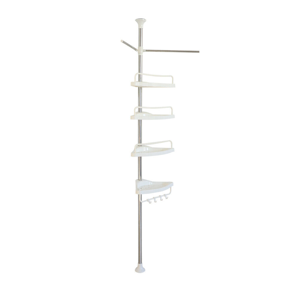 4 Tiers Shower Caddy Corner Shelf Tension Pole Bathroom Storage Organizer  Rack
