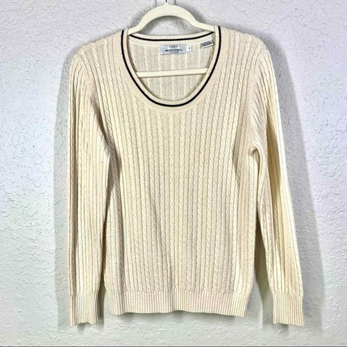 BUGATCHI Cream Silk Cashmere Cable Knit 