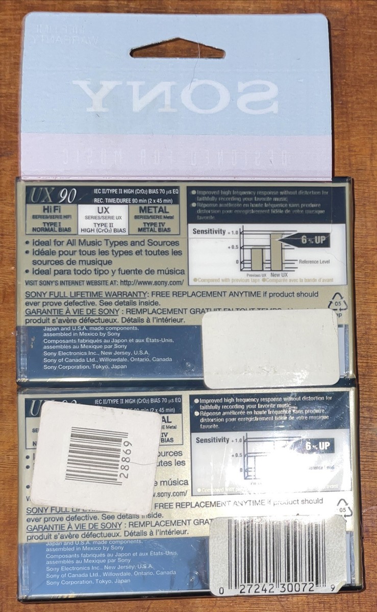 Cassette audio des années 90, 60 minutes de Chrome Sony UX modèle avec
