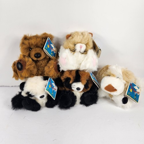 Vintage Fuzzlins Lot Mini Plüsch Hund Katze Bär 5 Zoll Stofftier Original Etikett GMA - Bild 1 von 7