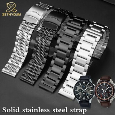 20 22mm Stainless Steel Watchband Strap For Casio EFR-303L/D EQB-501 EFS-S500