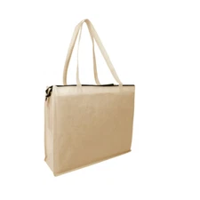Khaki Shopping Bag w Zipper Jumbo Grocery Tote Reusable Eco Friendly Large Bag