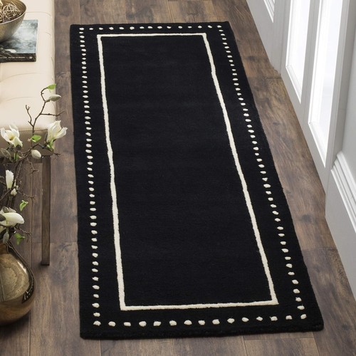 Versatile Black and Ivory Geometric Wool Runner Rug - Ideal for Living & Bedroom - Picture 3 of 9