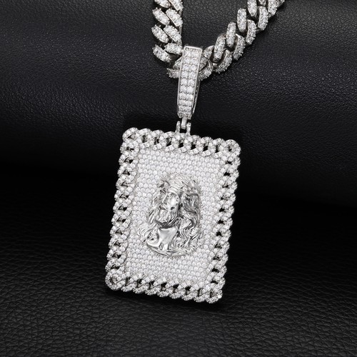 Collana Hip Hop Completa 5A Zirconi Quadrati Faccia di Gesù Ciondolo Uomo Gioielli Religiosi - Foto 2 di 10