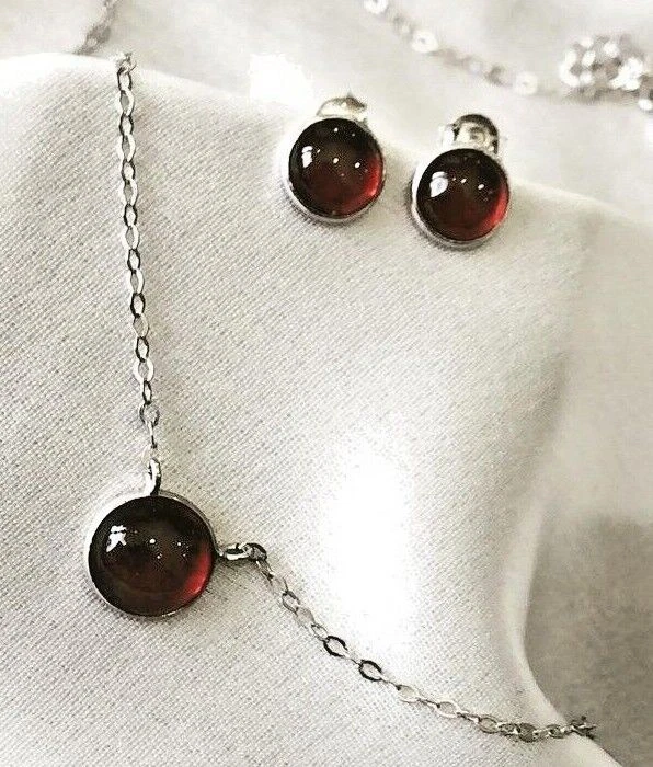 Conjunto de colgante de plata de ley 925 granate natural regalo de San... - Imagen 2 de 2
