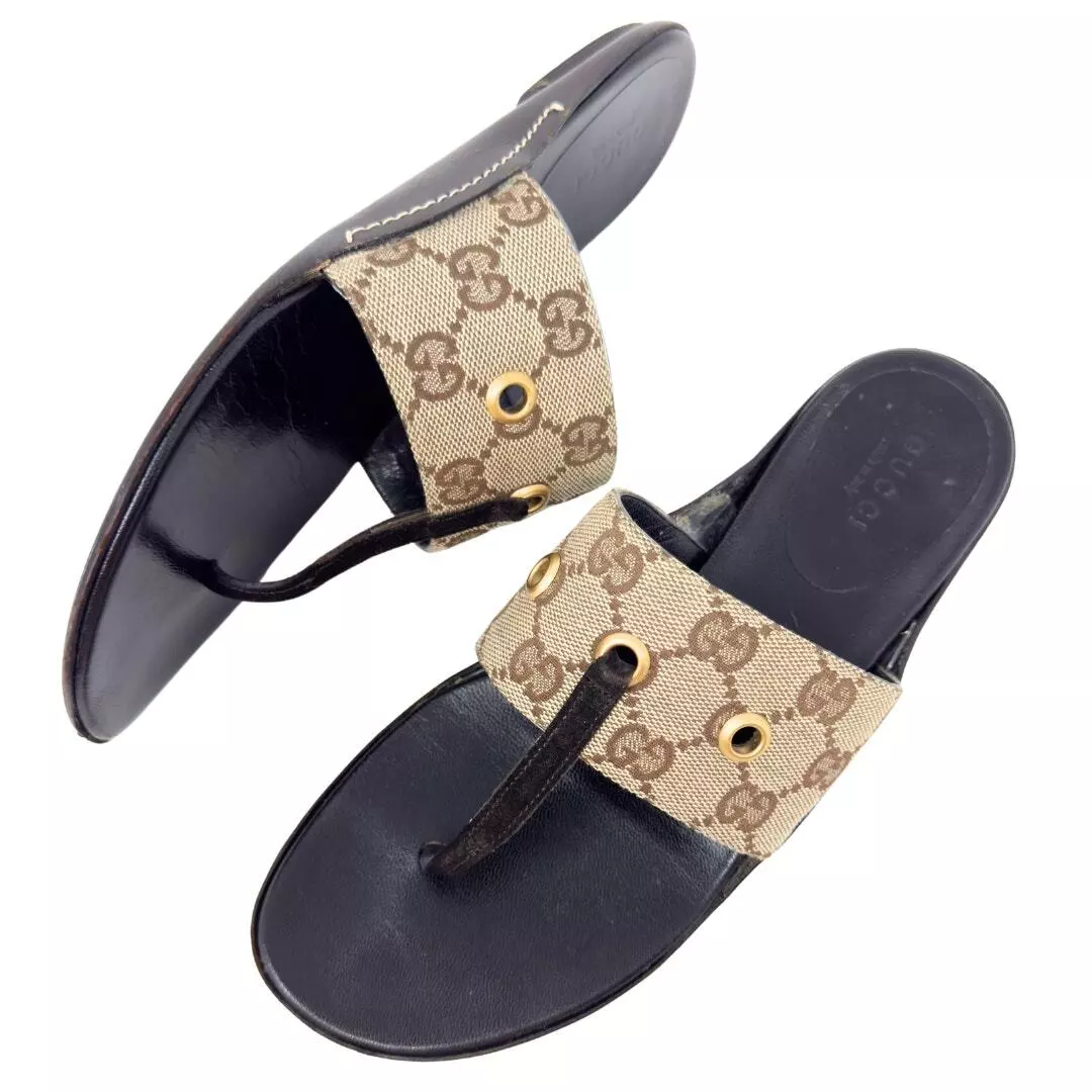 Gucci Sandales GG Logo Monogramme Supreme Guccissima Toile String Plat Tongs 7