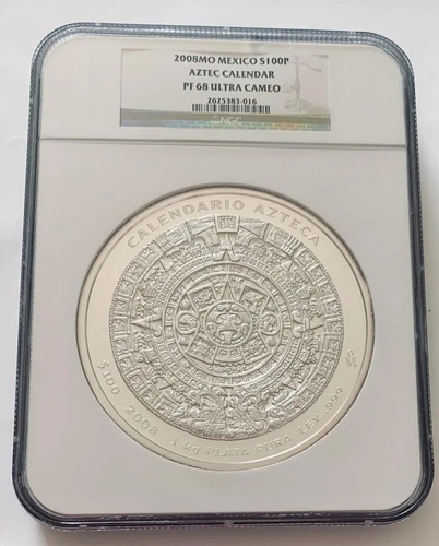 2008 Mexico 100P Aztec Calendar NGC PF 68 Kilo Silver Coin