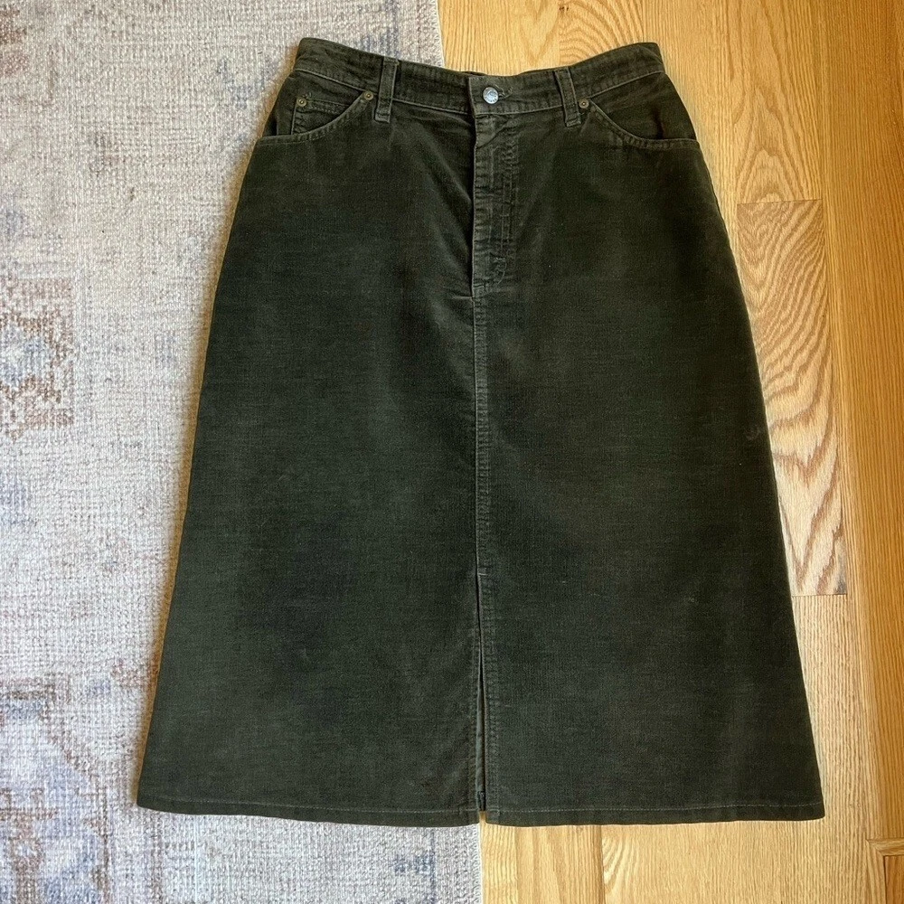 LEE Vintage Green Midi Cord Skirt Size Med