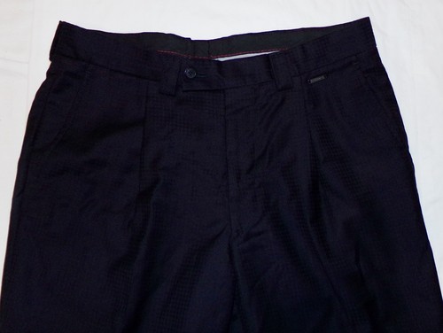 Versace Classic Mens Dress Pants 33 x 29 Wool Navy Blue Checked Print - Picture 2 of 8