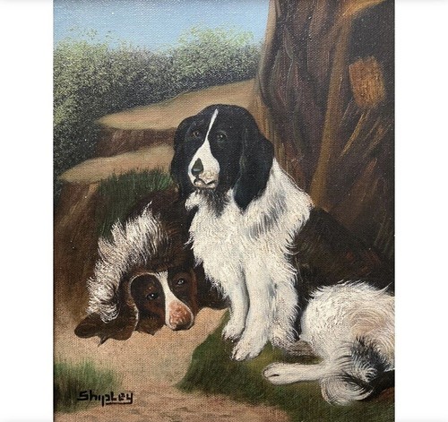 Shipley Signed Oil Painting Dogs in Landscape Gold Frame - Picture 4 of 4