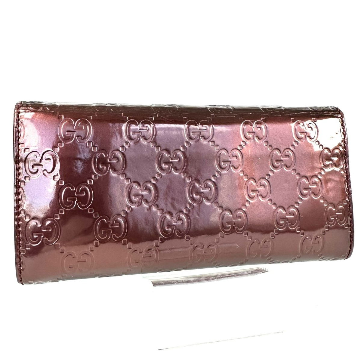GUCCI Sima Lovely Heart GG Logo Patent Leather Long Bifold
