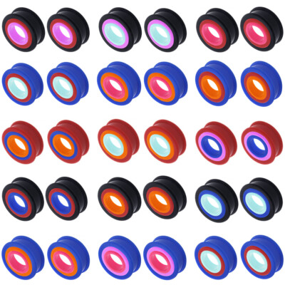 1 Pair Multi-Layer-Color Silicone Ear Gauge Screw Fit Shape Flesh Tunnel 12-20mm