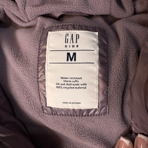 Gap Girl’s Medium Puffer Jacket Purple With Hood And Fleece Lining Storm Cuffs - Picture 5 of 9