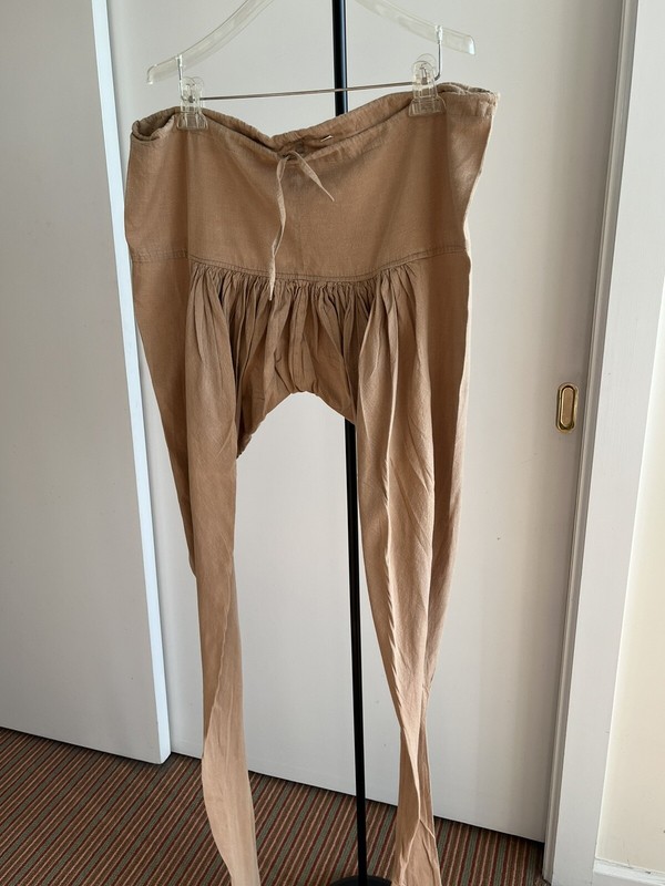 Fabindia Women Khadi Yoga Chooridaar Tight Afghan Harem Baloon Pant Beige Camel