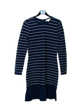 Michael Kors Sz Large Sweater Dress Navy Blue White Stripe Ruffle Peplum Bottom