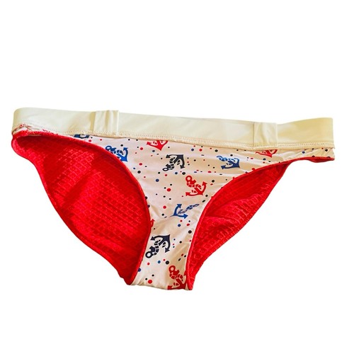 Nanette Lepore Coral Red Textured Sailor Anchors Bikini Swim Bottom Women’s L - Picture 7 of 14