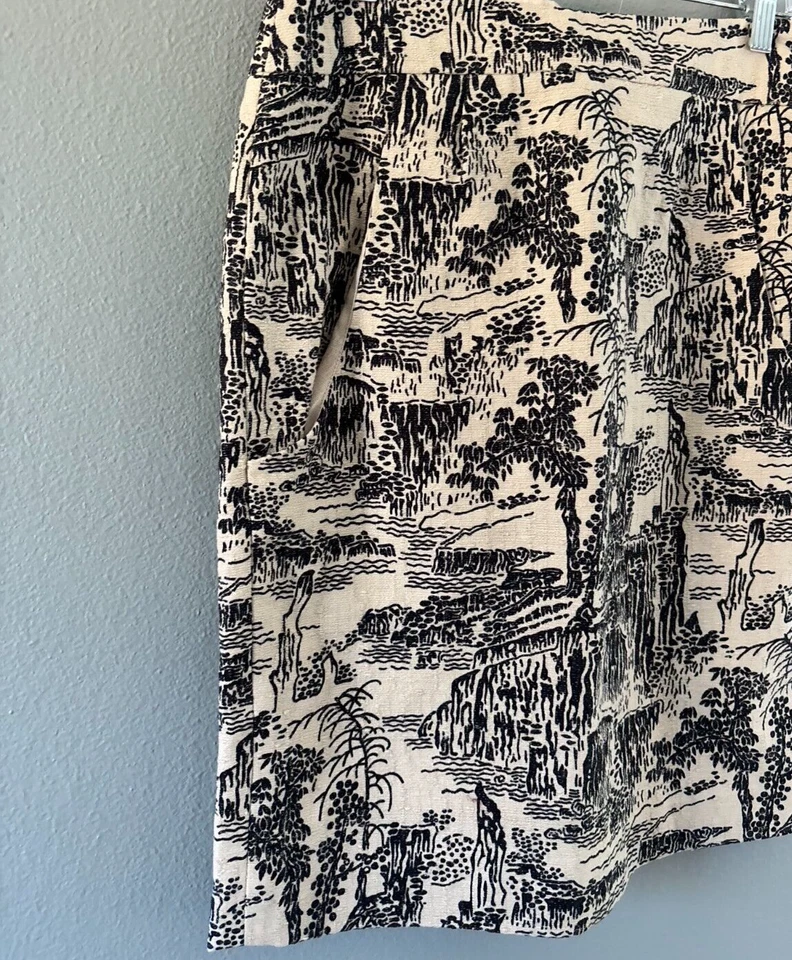 NUEVO CON ETIQUETAS Hoss Intropia Falda Lápiz/Recta Estampada Trasera con Cordones Talla 38 Mezcla de Lino Foto 3 de 4