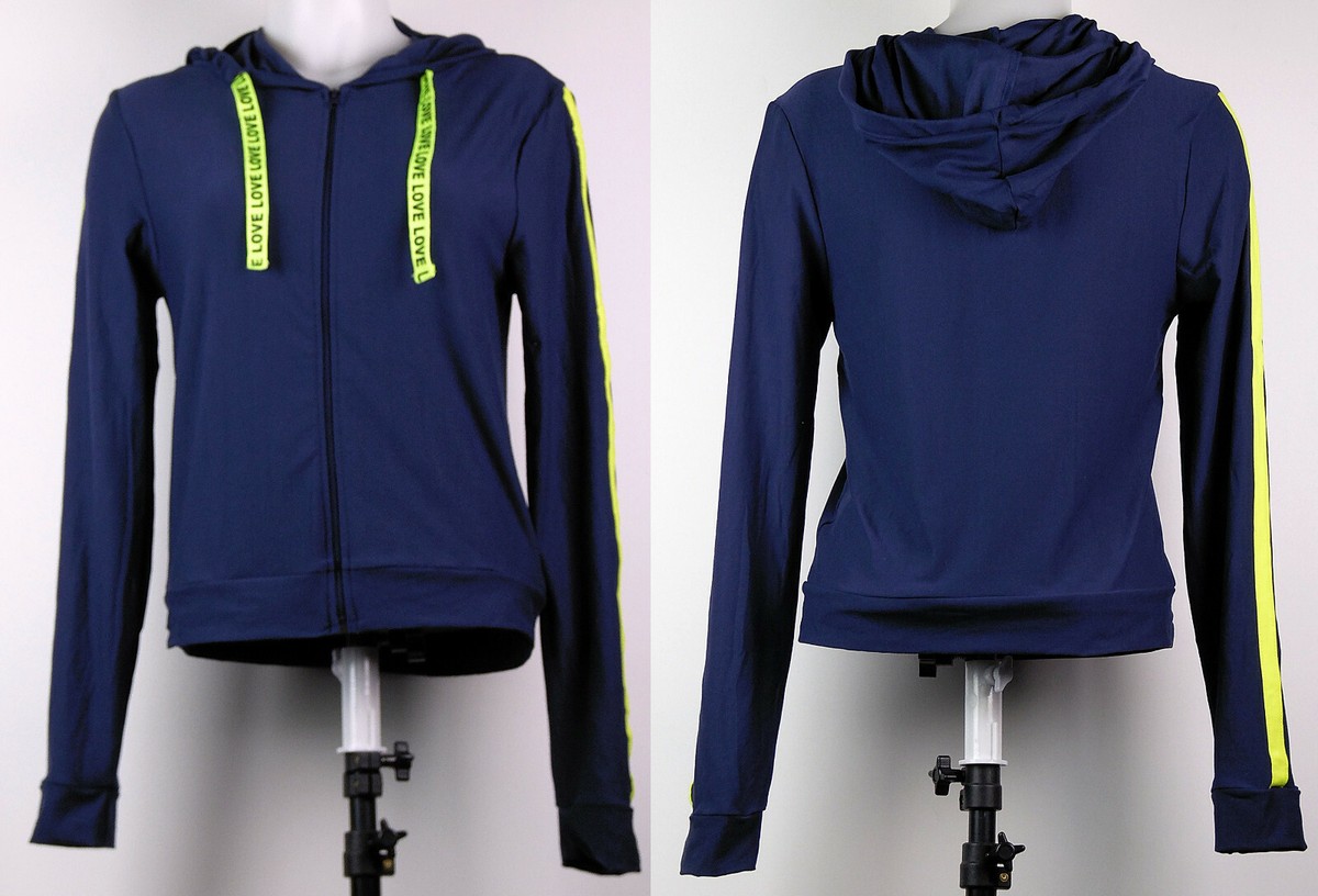 Feathers Navy Blue w/Neon Lime Green Trim Zip-Front Hoodie Light 