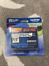 Brother TZe231 12mm 0.47" Black on White Tape for P-Touch, 2 Pack TZE-2312PK