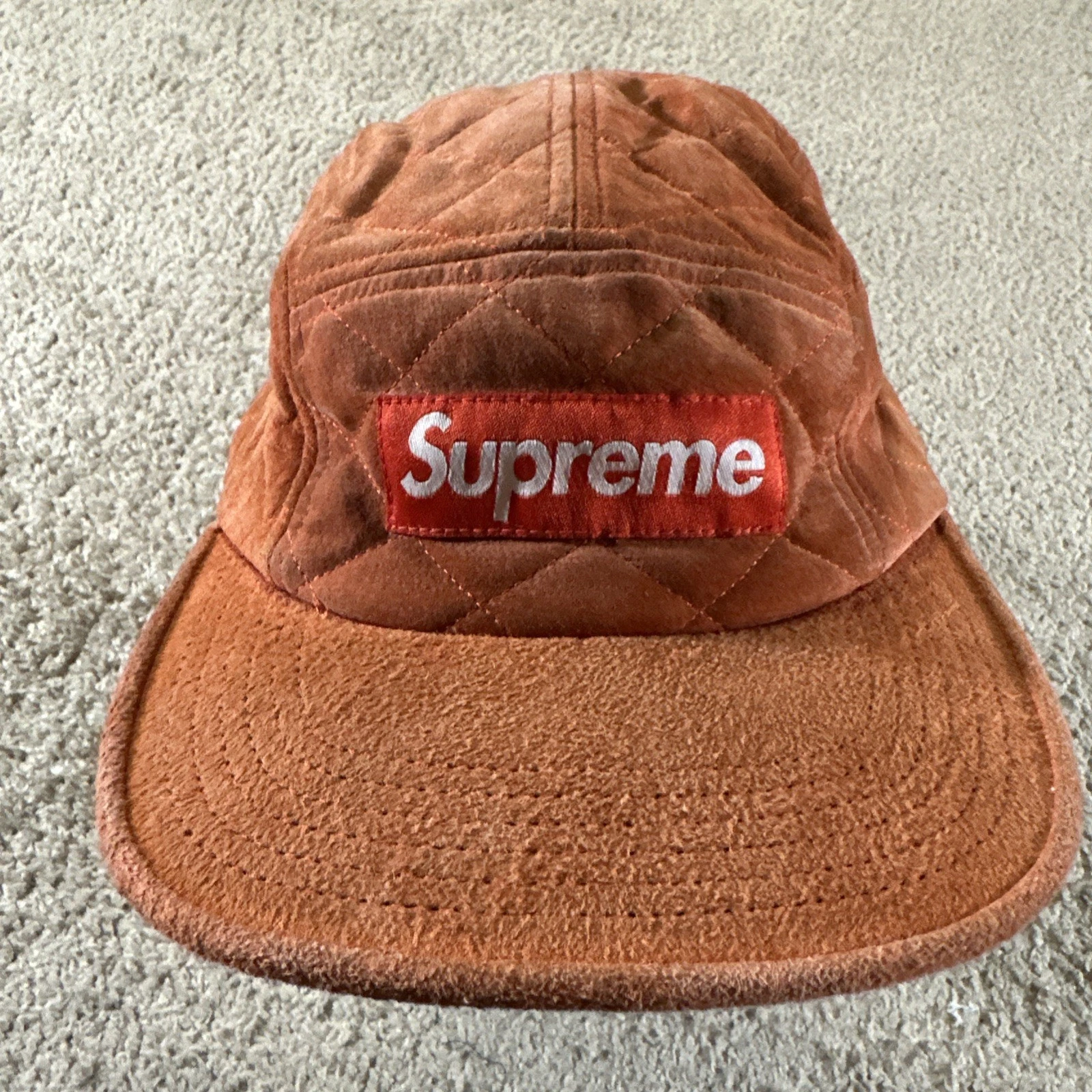 Casquette chapeau suprême homme orange marron sangle réglable 5 panneaux matelassée streetwear USA
