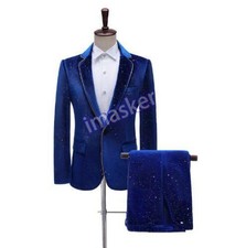 Men s Stage Show Suits Velvet 2 PCS Business One Button Slim Fit Wedding