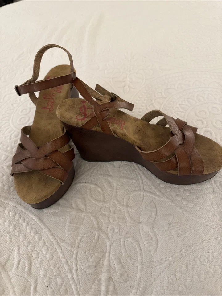 Sandalias de cuña Jellypop para mujer marrón con tiras - espuma viscoelástica - talla 7,5 Foto 3 de 4