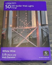 New Holiday Home 50 Led orange spider web lights Halloween 5 ft