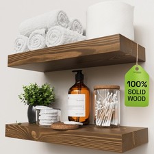 Solid Wood Floating Shelves for Wall 16 Inch Walnut, Wooden 16 Inch, Walnut