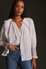 Antik Batik Gladis Pink Cotton Voile Lace Collar Blouse Small NWT Anthropologie