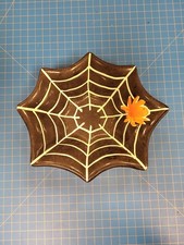 Halloween Spider Web Dish Candy Bowl Black Orange Spider Decor Party Favor