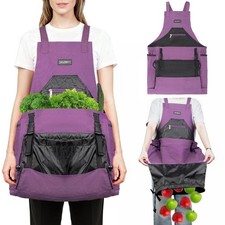 Garden Apron with Pockets  Drawstring Bag - Canvas Fruit Picking Apron for All