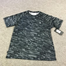 Spyder Rash Guard Shirt Mens Large Dark Gray Camo Quick Dry UPF 30 Swim Top