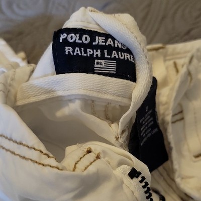 Polo Jeans Ralph Lauren White Cotton Cargo Pants Button Closure Size 8