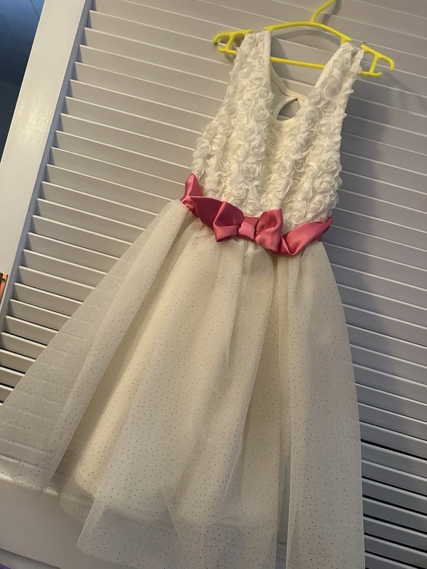 sophia grace and rosie BEAUTIFUL WHITE GLITTER PINK TRIM TUTU DRESS 7/8